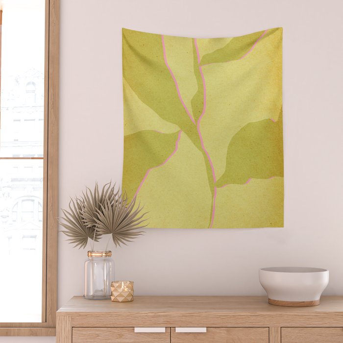 Green and pink botanical abstract Wall Tapestry Gallery Image 2