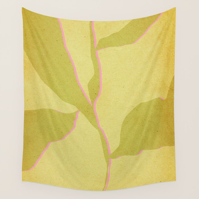 Green and pink botanical abstract Wall Tapestry Gallery Image 1