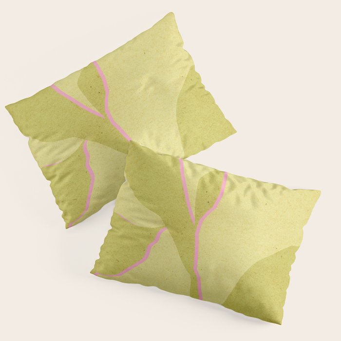 Green and pink botanical abstract Pillow Sham Gallery Image 1