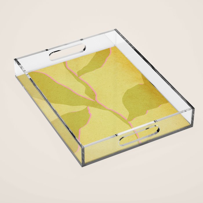 Green and pink botanical abstract Acrylic Tray Gallery Image 1