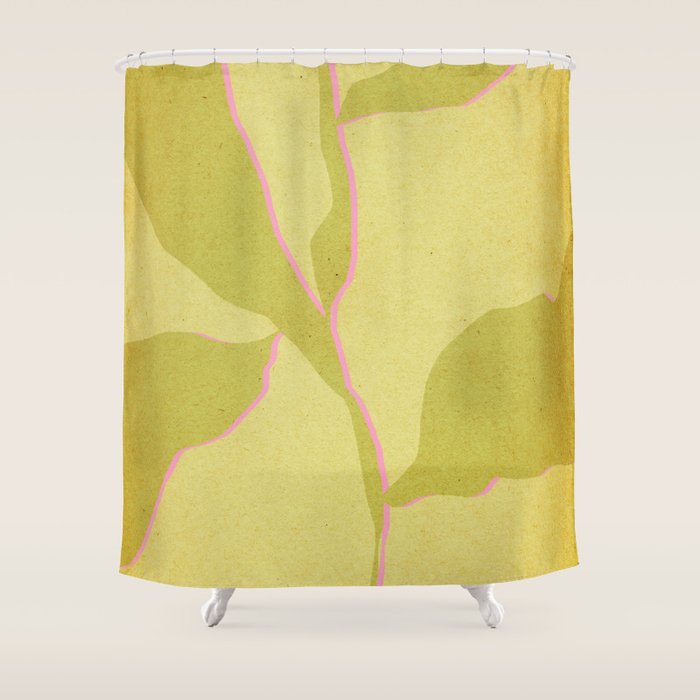 Green and pink botanical abstract Shower Curtain Gallery Image 1