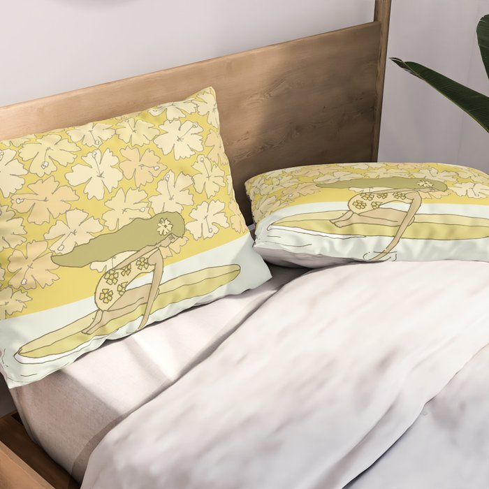 follow the dolphins to paradise ~ hibiscus // retro surf art by surfy birdy Pillow Sham Gallery Image 2