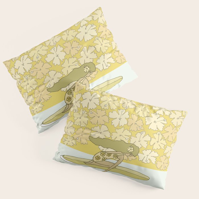 follow the dolphins to paradise ~ hibiscus // retro surf art by surfy birdy Pillow Sham Gallery Image 3