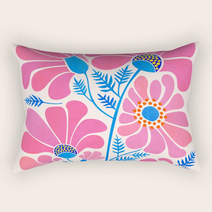 Pink Wildflowers - Floral Illustration Rectangular Pillow Gallery Image 1