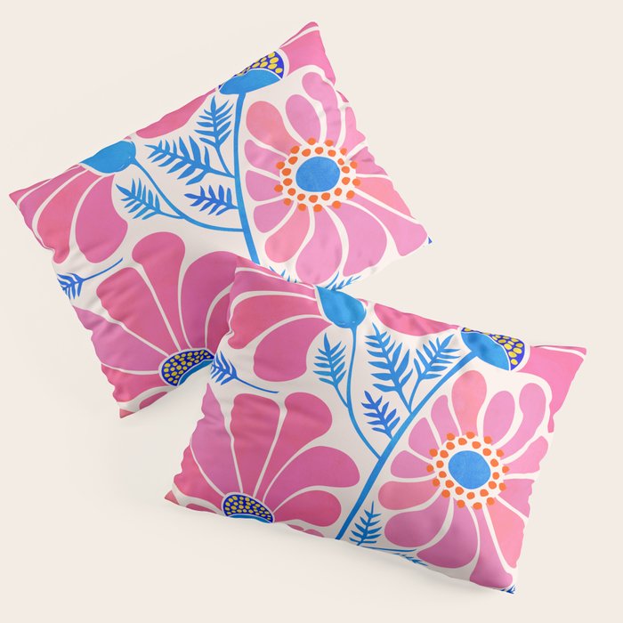 Pink Wildflowers - Floral Illustration Pillow Sham Gallery Image 3