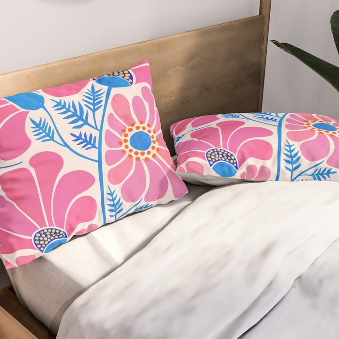 Pink Wildflowers - Floral Illustration Pillow Sham Gallery Image 2
