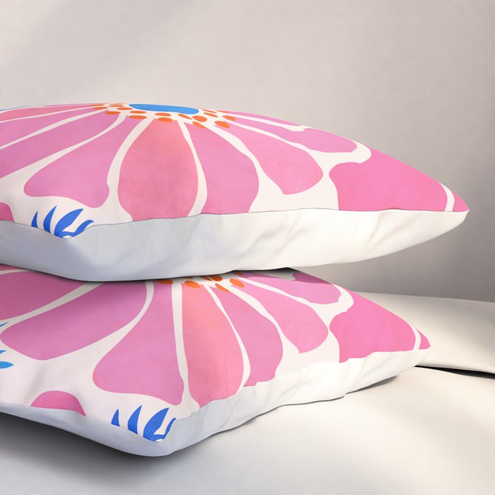 Pink Wildflowers - Floral Illustration Pillow Sham Gallery Image 3