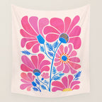 Pink Wildflowers - Floral Illustration Wall Tapestry Gallery Image 4