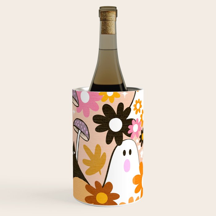 Whimsy Halloween Retro Cats and Ghosts Cottagecore Garden Party - Orange & Peach Fuzz Wine Chiller Gallery Image 2