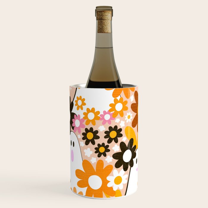 Whimsy Halloween Retro Cats and Ghosts Cottagecore Garden Party - Orange & Peach Fuzz Wine Chiller Gallery Image 1