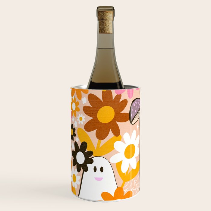 Whimsy Halloween Retro Cats and Ghosts Cottagecore Garden Party - Orange & Peach Fuzz Wine Chiller Gallery Image 3