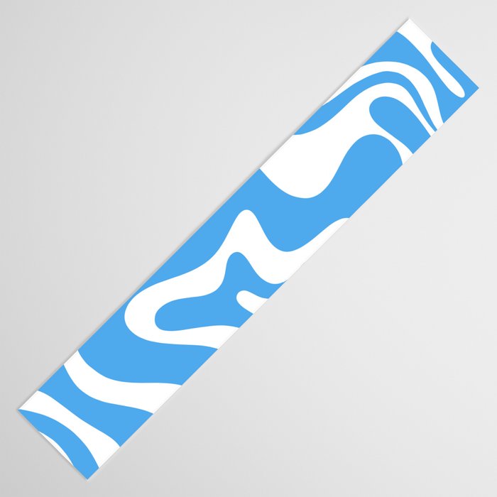 Retro Liquid Swirl Abstract Pattern in Contemporary Blue and White Table Runner Gallery Image 3