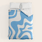 Retro Liquid Swirl Abstract Pattern in Contemporary Blue and White Duvet Cover Gallery Image 6