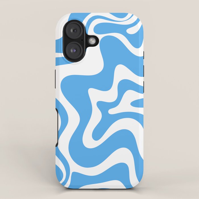 Retro Liquid Swirl Abstract Pattern in Contemporary Blue and White iPhone Case Gallery Image 1