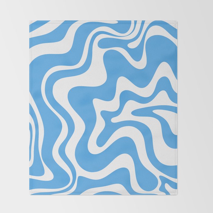 Retro Liquid Swirl Abstract Pattern in Contemporary Blue and White Throw Blanket Gallery Image 2