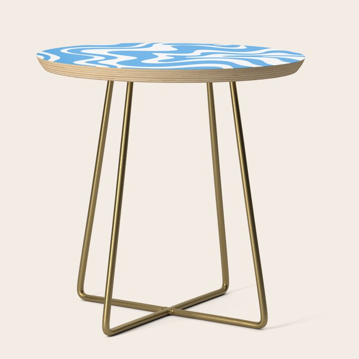 Retro Liquid Swirl Abstract Pattern in Contemporary Blue and White Side Table Gallery Image 1