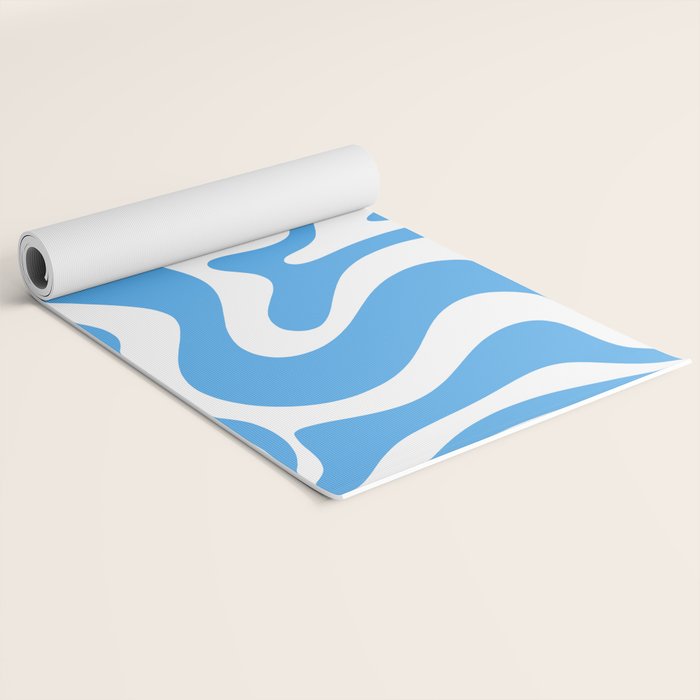 Retro Liquid Swirl Abstract Pattern in Contemporary Blue and White Yoga Mat Gallery Image 2