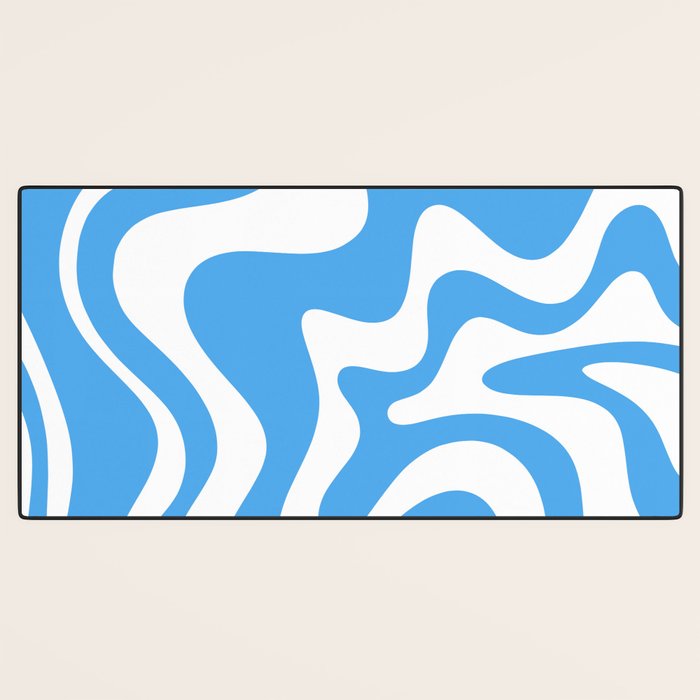 Retro Liquid Swirl Abstract Pattern in Contemporary Blue and White Desk Mat Gallery Image 3