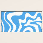 Retro Liquid Swirl Abstract Pattern in Contemporary Blue and White Desk Mat Gallery Image 3
