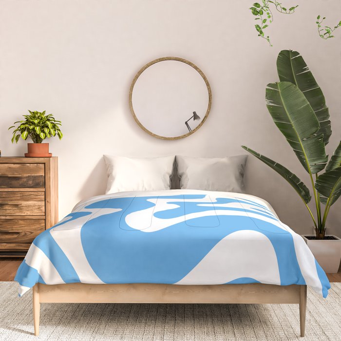 Retro Liquid Swirl Abstract Pattern in Contemporary Blue and White Comforter Gallery Image 3