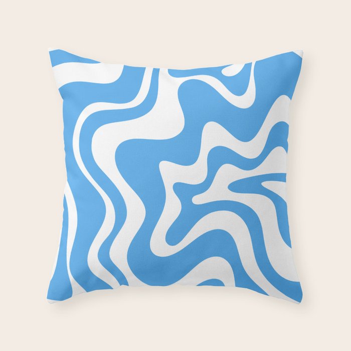 Retro Liquid Swirl Abstract Pattern in Contemporary Blue and White Throw Pillow Gallery Image 6