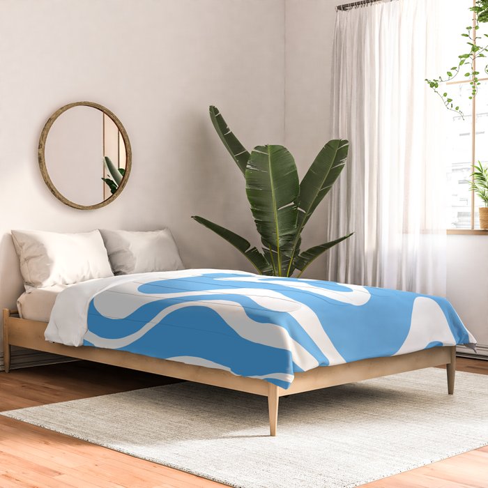 Retro Liquid Swirl Abstract Pattern in Contemporary Blue and White Comforter Gallery Image 2