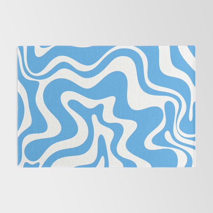 Retro Liquid Swirl Abstract Pattern in Contemporary Blue and White Rug Gallery Image 2