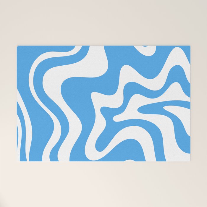 Retro Liquid Swirl Abstract Pattern in Contemporary Blue and White Welcome Mat Gallery Image 1