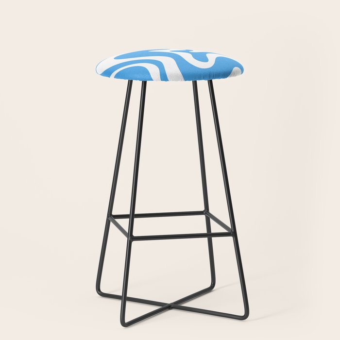Retro Liquid Swirl Abstract Pattern in Contemporary Blue and White Stool Gallery Image 1