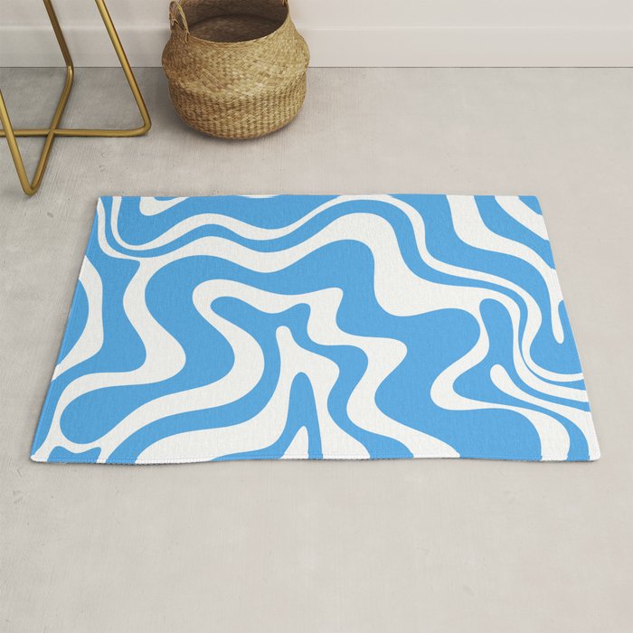 Retro Liquid Swirl Abstract Pattern in Contemporary Blue and White Rug Gallery Image 1
