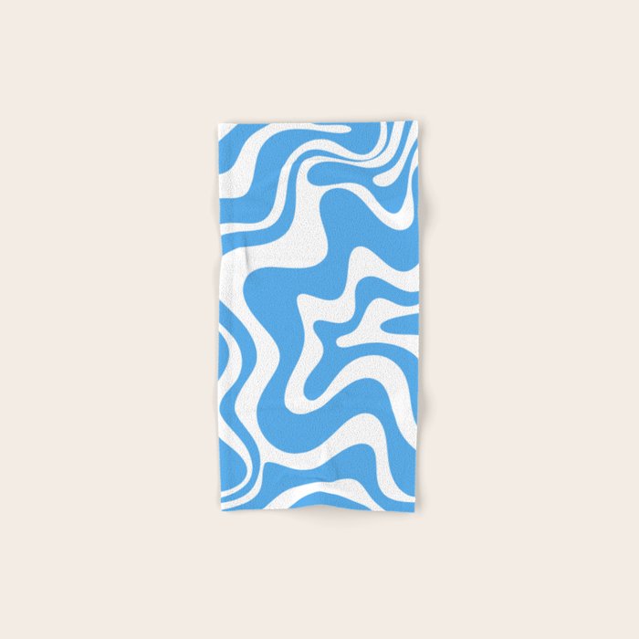 Retro Liquid Swirl Abstract Pattern in Contemporary Blue and White Bath Towel Gallery Image 1