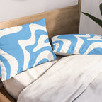 Retro Liquid Swirl Abstract Pattern in Contemporary Blue and White Pillow Sham Gallery Image 2