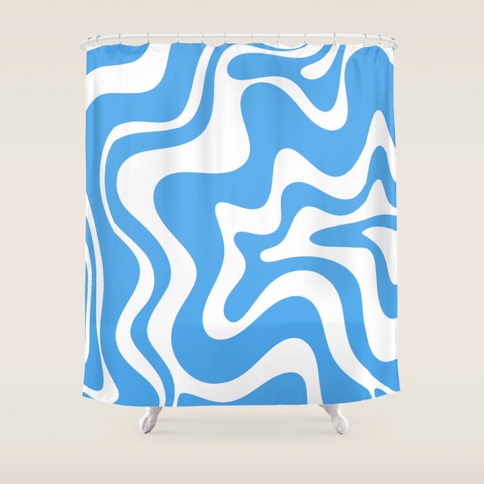 Retro Liquid Swirl Abstract Pattern in Contemporary Blue and White Shower Curtain Gallery Image 1