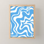 Retro Liquid Swirl Abstract Pattern in Contemporary Blue and White Mini Art Print Gallery Image 1