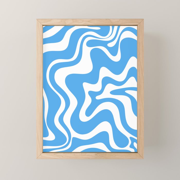 Retro Liquid Swirl Abstract Pattern in Contemporary Blue and White Mini Art Print Gallery Image 1