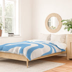 Retro Liquid Swirl Abstract Pattern in Contemporary Blue and White Duvet Cover Gallery Image 2