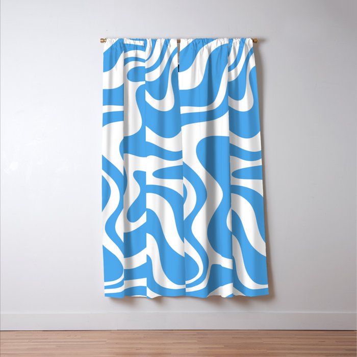 Retro Liquid Swirl Abstract Pattern in Contemporary Blue and White Window Curtain Gallery Image 3