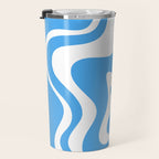 Retro Liquid Swirl Abstract Pattern in Contemporary Blue and White Travel Mug Gallery Image 3