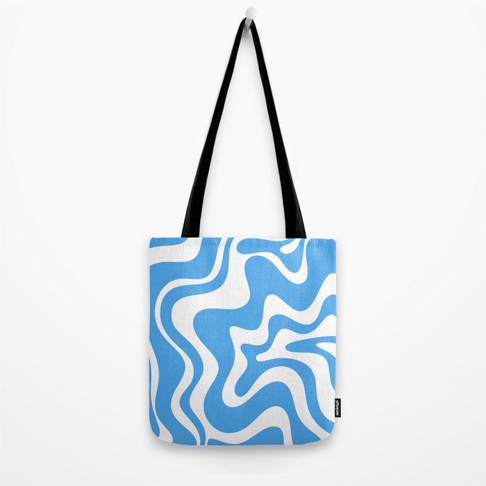 Retro Liquid Swirl Abstract Pattern in Contemporary Blue and White Tote Bag Gallery Image 2