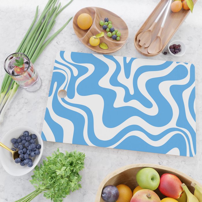 Retro Liquid Swirl Abstract Pattern in Contemporary Blue and White Cutting Board Gallery Image 2