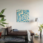Retro Liquid Swirl Abstract Pattern in Contemporary Blue and White Wood Wall Art Gallery Image 2