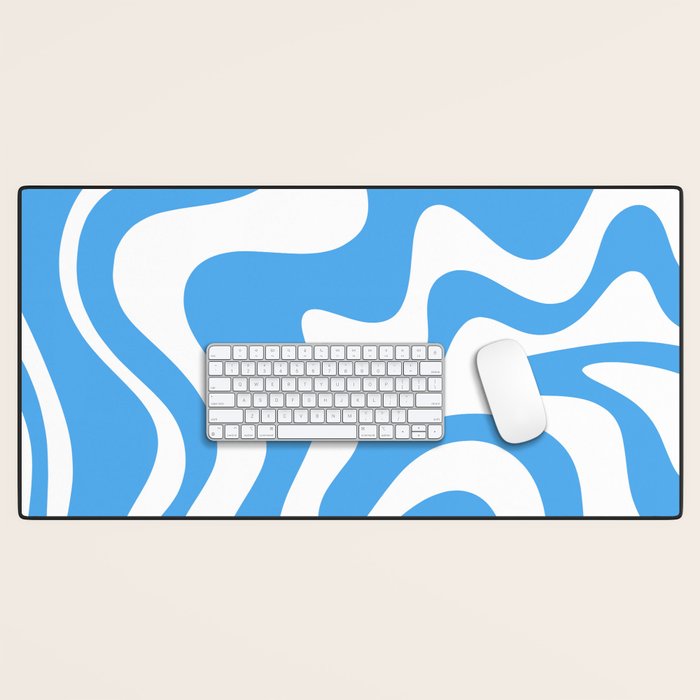 Retro Liquid Swirl Abstract Pattern in Contemporary Blue and White Desk Mat Gallery Image 1