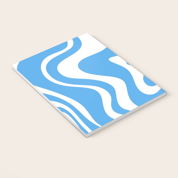 Retro Liquid Swirl Abstract Pattern in Contemporary Blue and White Notebook Gallery Image 3