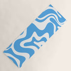 Retro Liquid Swirl Abstract Pattern in Contemporary Blue and White Yoga Mat Gallery Image 1