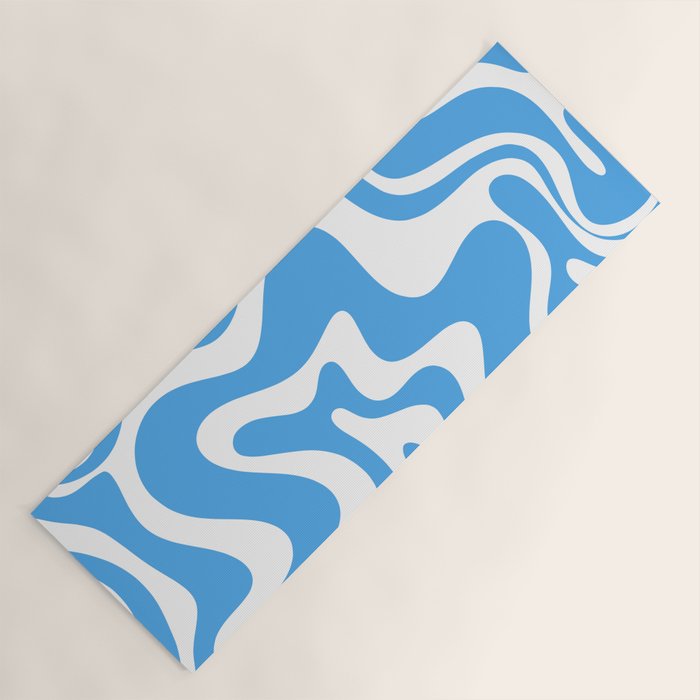 Retro Liquid Swirl Abstract Pattern in Contemporary Blue and White Yoga Mat Gallery Image 1