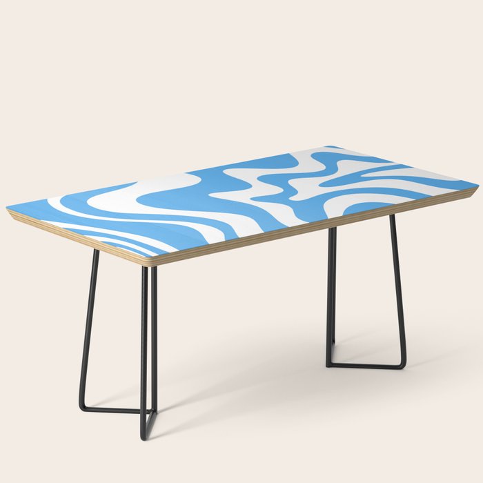 Retro Liquid Swirl Abstract Pattern in Contemporary Blue and White Coffee Table Gallery Image 1