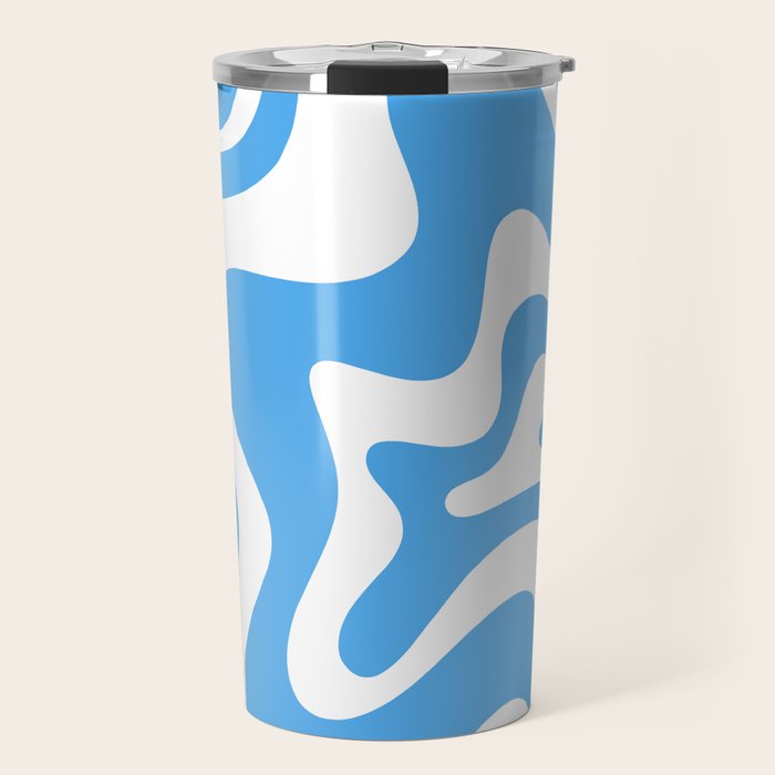 Retro Liquid Swirl Abstract Pattern in Contemporary Blue and White Travel Mug Gallery Image 1