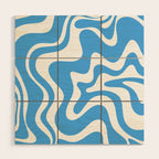 Retro Liquid Swirl Abstract Pattern in Contemporary Blue and White Wood Wall Art Gallery Image 1