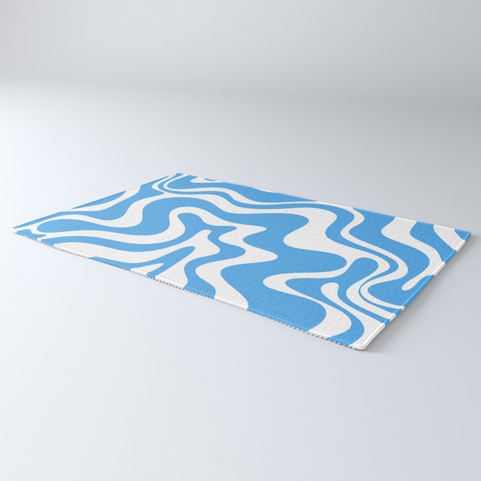 Retro Liquid Swirl Abstract Pattern in Contemporary Blue and White Rug Gallery Image 3
