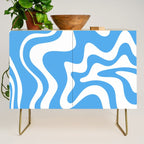 Retro Liquid Swirl Abstract Pattern in Contemporary Blue and White Credenza Gallery Image 1